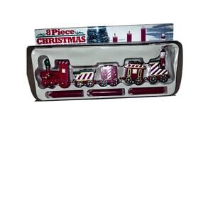 Vintage 8 Piece Christmas Express red Wooden Train Candle Holder decoration